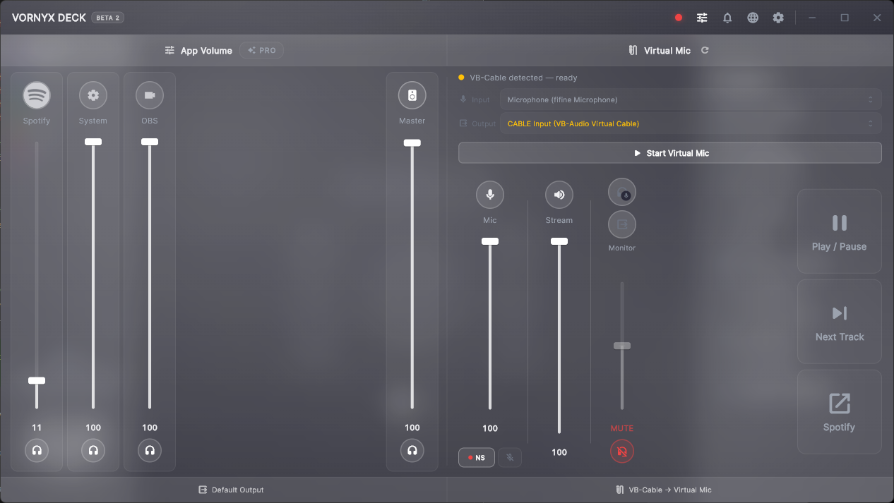 VORNYX Deck — Mixer View
